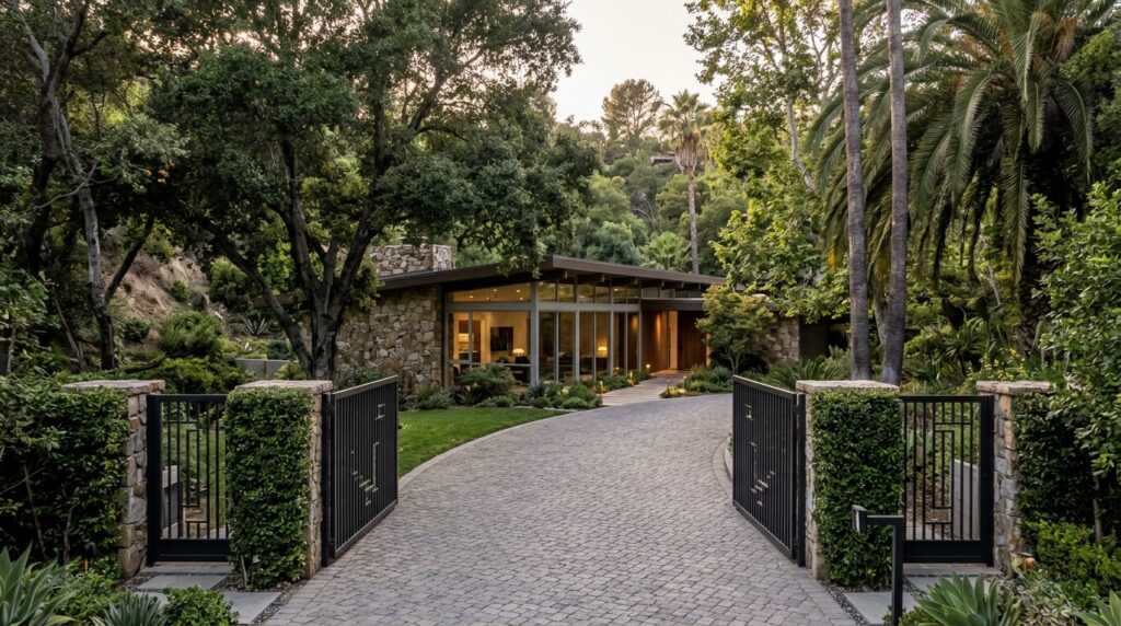 Architectural home surrounded by trees in Benedict Canyon, Los Angeles