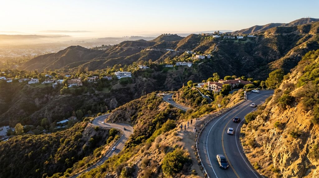 Winding road through Coldwater Canyon in Los Angeles